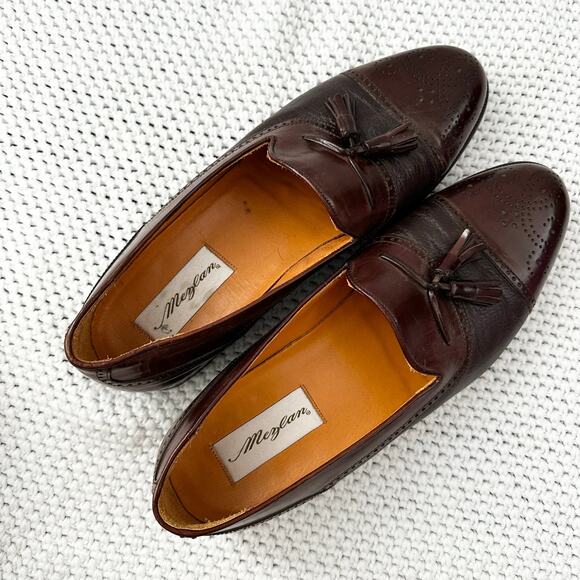 Mezlan Brown Havana Two Tone Wingtip Tassel Brogue Slip On Loafers Cap Toe 10M - Picture 11 of 12